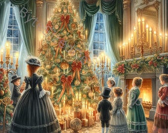 ビクトリア朝のクリスマス クリップ アート: 高解像度の水彩画 JPG (デジタル ダウンロード)