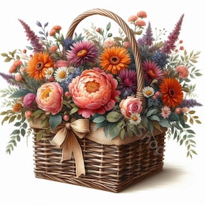 Charming Floral Baskets Clip Art Set 10 High Res Watercolor JPGs for Junk Journaling, Scrapbooking, Card Making, Crafts, Digital Download