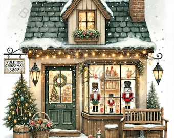 Watercolor Christmas Shop Clip Art: High-Res JPGs (Digital Download)