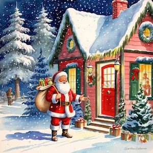 Watercolor Santa Claus Clip Art: High-Res JPGs (Digital Download)