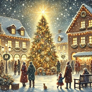 Christmas Village Clip Art Set 10 High Res Watercolor JPGs for Junk Journaling, Scrapbooking, Card Making, Crafts, Digital Download
