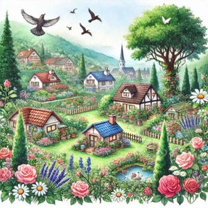 Pastell Dorf entflieht Clip Art Set 10 hochauflösende Aquarell JPGs für Junk Journaling, Scrapbooking, Kartenherstellung, Basteln, digitaler Download