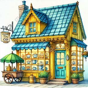Ensemble de 10 images clipart pour magasin de thé aquarelle haute résolution pour la journalisation indésirable, le scrapbooking, la fabrication de cartes, l'artisanat, le téléchargement numérique