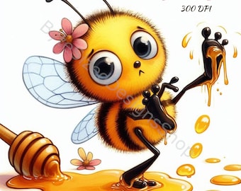 Quirky Bee Watercolor Clip Art Set: High-Res PNGs, Transparent Background (Digital Download)