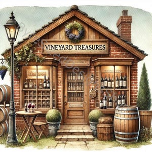 Wine Shop Clip Art Set 10 High Res Watercolor JPGs for Junk Journaling, Scrapbooking, Card Making, Crafts, Digital Download, Fantasy