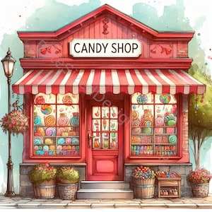 Candy Shop Clip Art Set 10 High Res Watercolor JPGs for Junk Journaling, Scrapbooking, Card Making, Crafts, Digital Download, Fantasy