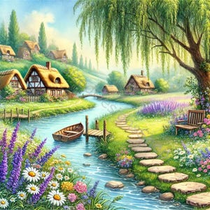 Dreamy Village Escapes Clip Art Set 10 high-res aquarel jpg's voor junkjournaling, scrapbooking, kaarten maken, ambachten, digitale download