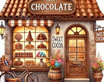 Imágenes prediseñadas de una tienda de chocolate: Imágenes de acuarela de un diario basura (descarga digital)