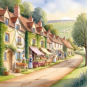 Aquarell Dorf Clipart Set: Bezaubernde Cottagecore Illustrationen (digitaler Download)