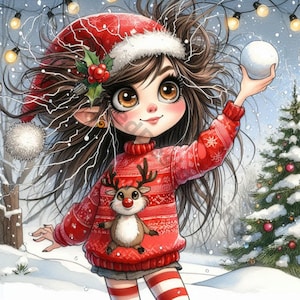 Christmas Girl Clip Art: Watercolor JPG Set (Digital Download)