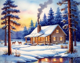 Watercolor Four Season Landscape Clip Art: High-Res JPG Bundle (Digital Download)