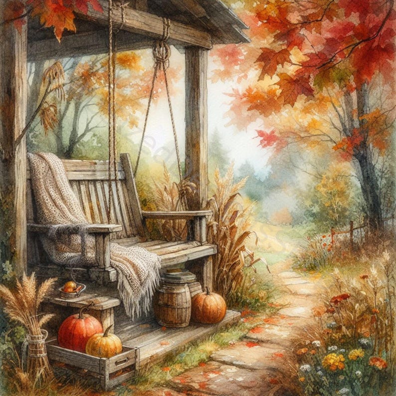 Watercolor Country Clipart Set: Serene Landscape Jpgs (digital Download ...