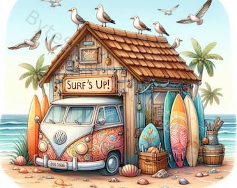 Surf Shop Clip Art: Watercolor Beach Surfboards (Digital Download)