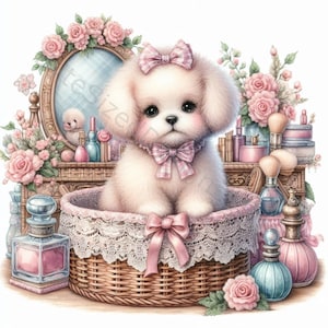 Conjunto de clip art de cachorro de brinquedo Shabby Chic 10 JPGs de aquarela de alta resolução para diário de lixo, scrapbooking, criação de cartões, artesanato, download digital