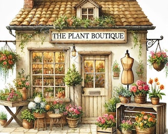Garden Shop Clip Art Set 10 High Res Watercolor JPGs for Junk Journaling, Scrapbooking, Card Making, Crafts, Digital Download