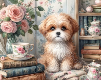 Shabby Chic Puppy Clip Art: Watercolor Pups for Junk Journals (Digital Download)