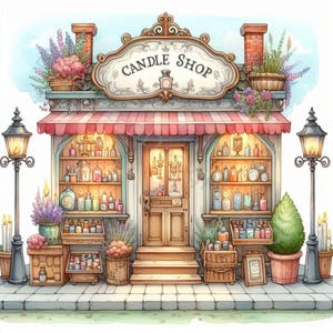 Candle Shop Clip Art Set 10 hochauflösende Aquarell JPGs für Junk Journaling, Scrapbooking, Kartenherstellung, Basteln, digitaler Download, Fantasy