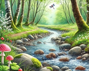 Watercolor Spring Forest Clip Art: High-Res JPGs (Digital Download)
