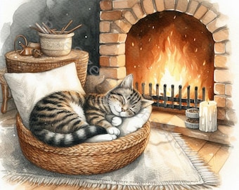 Schlafende Katze Clip Art: Hochauflösende JPGs (Digitaler Download)