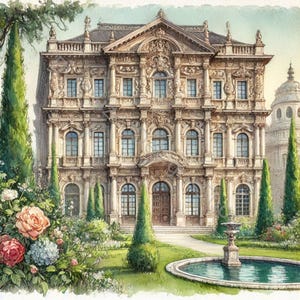 Renaissance Haus Clip Art Set 10 hochauflösende JPGs in Aquarell Farben für Junk Journaling, Scrapbooking, Kartenherstellung, Basteln, digitaler Download