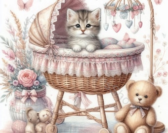 Aquarell Baby Katze Clip Art: Hochauflösende JPGs (Digitaler Download)