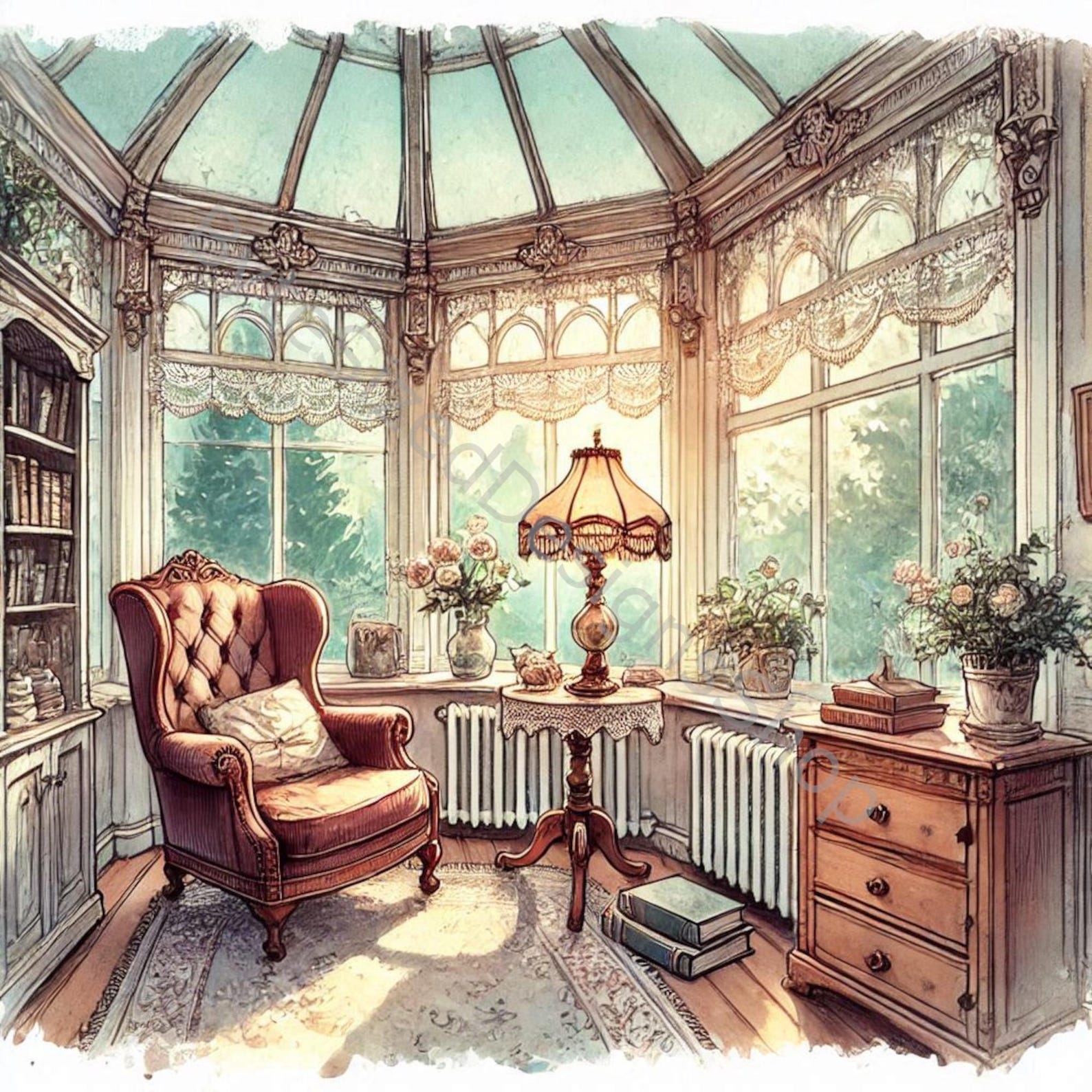 Victorian Sunroom Clip Art Set 10 High Res Watercolor Jpgs for Junk ...