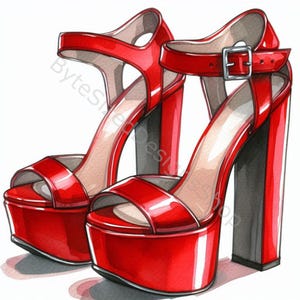 Red High Heels Clip Art: Watercolor Fashion Illustration (Digital Download)