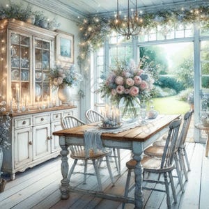 Juego de 10 imágenes prediseñadas de Shabby Chic Dining Dreams en acuarela de alta resolución para diarios basura, álbumes de recortes, fabricación de tarjetas, manualidades y descargas digitales