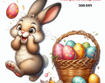 Bunny Watercolor Clip Art Set: Easter Scrapbooking, PNG  (Digital Download)
