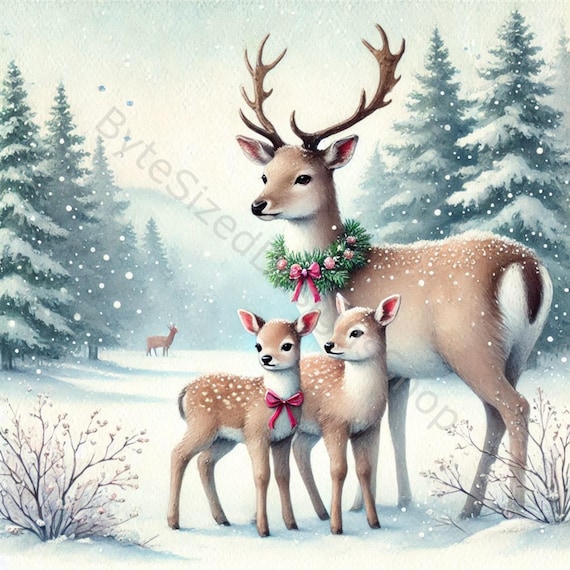 Christmas Animals Watercolor Clip Art: High-Res JPGs (Digital Download)