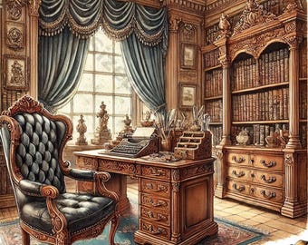 Victorian Study Room Clip Art: Watercolor Junk Journal Images (Digital Download)