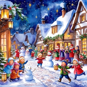 Cozy Christmas Scenes Watercolor Clipart Set 10 High Res Watercolor JPGs for Junk Journaling, Scrapbook, Crafts, Digital Download, Whimsical