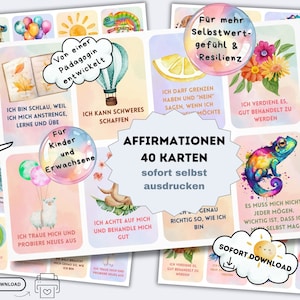 Affirmationskarten für Kinder zum ausdrucken, positive Glaubenssätze für Erwachsene zum ausdrucken, Mutmachkarten für Kinder Schule, PDF