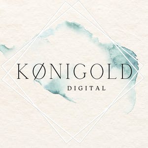 May include: A logo for Konigold Digital, a company that provides digital services. The logo is a watercolor design with a light blue and green color scheme. The text "Konigold Digital" is in black and is centered within a white diamond shape.
