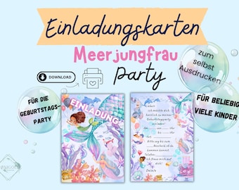 Einladungskarten Geburtstag Meerjungfrau, Einladungen Kindergeburtstag Nixen, Einladungskarten selbst Ausdrucken, Meerjungfrau Einladung