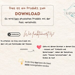 May include: A digital download product graphic with the text "Dies ist ein Produkt zum DOWNLOAD Es wird kein physisches Produkt mit der Post verschickt" and "Wie funktioniert es?" with instructions on how to download the product.
