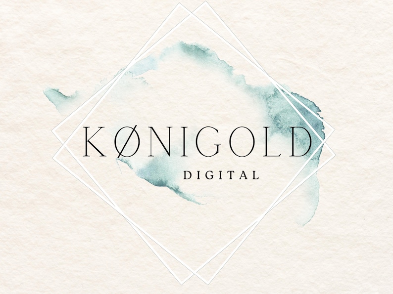 Peut inclure: Un logo pour Konigold Digital, une entreprise qui fournit des services num&eacute;riques. Le logo pr&eacute;sente le nom de l'entreprise dans une police simple et moderne, plac&eacute;e dans un losange. Le losange est rempli d'une lavis aquarelle bleu clair.