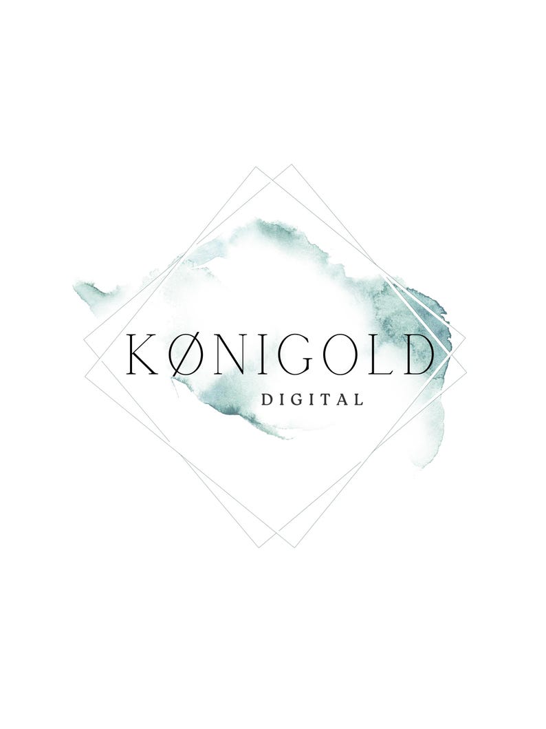 May include: A logo for a company called "K&Oslash;NIGOLD DIGITAL" with a watercolor background and a geometric frame.