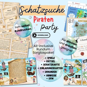 Piraten Schnitzeljagd für Kindergeburtstag, Schatzsuche Piraten für drinnen, draußen und Spielplatz, 4 5 6 7 8 Jahre, PDF zum Ausdrucken