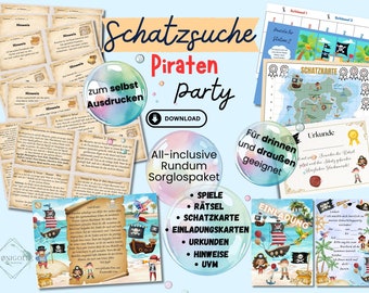 Piraten Schnitzeljagd für Kindergeburtstag, Schatzsuche Piraten für drinnen, draußen und Spielplatz, 4 5 6 7 8 Jahre, PDF zum Ausdrucken