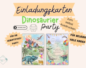 Einladungskarten Dinosaurier Geburtstagsparty zum ausdrucken, Einladungen Kindergeburtstag Dino Party, Einladungskarten Dino selbst ausdruck