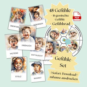 Gefühle und Emotionen lernen Kinder, Gefühlskarten Kinder zum ausdrucken, Gefühlsrad Kinder PDF, Material Thema Gefühle und Emotionen Kinder