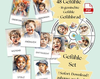 Gefühle und Emotionen lernen Kinder, Gefühlskarten Kinder zum ausdrucken, Gefühlsrad Kinder PDF, Material Thema Gefühle und Emotionen Kinder