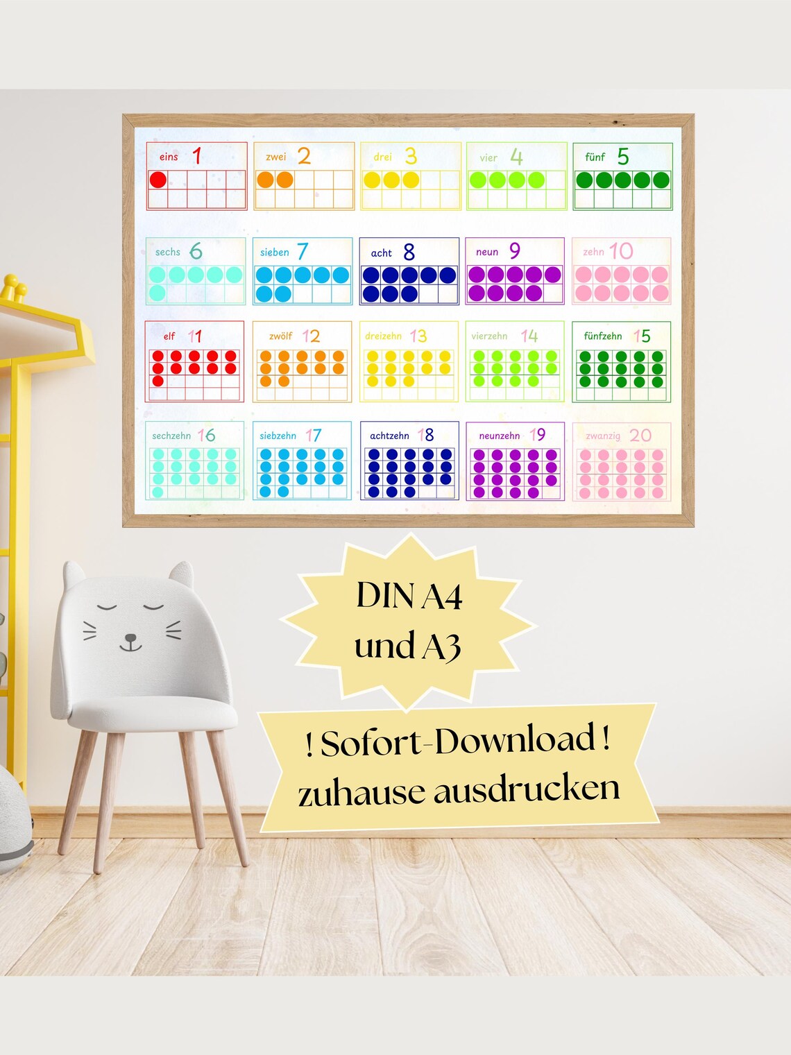 Poster Mathe Zahlenrahmen, Poster Zahlen 1-10 1-20, Poster