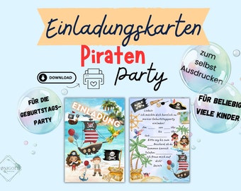 Einladungskarten Geburtstagsparty Pirat, Einladungen Kindergeburtstag Piraten Party, Einladungskarten selbst Ausdrucken, Piraten Einladung