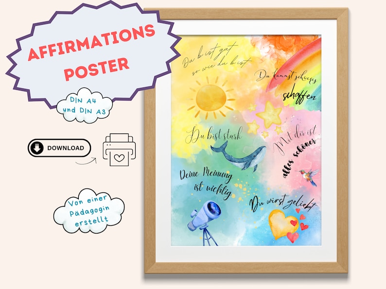 Affirmationsposter bunt für Kinder und Jugendliche, Poster mit Spruch für Kinder und Jugendliche, DIN A4 und A3 zum selbst Ausdrucken