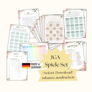 Junggesellinnenabschied Spiele Set, lustige JGA Spiele, Bingo JGA, JGA Spiele zum Ausdrucken, Spiele Set Junggesellinnenabschied Vorlage