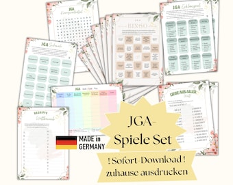 Junggesellinnenabschied Spiele Set, lustige JGA Spiele, Bingo JGA, JGA Spiele zum Ausdrucken, Spiele Set Junggesellinnenabschied Vorlage