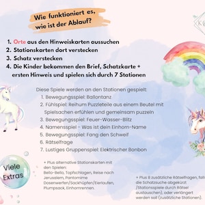 Einhorn Schnitzeljagd für Kindergeburtstag, Rätsel & Bewegungsspiele für drinnen, draußen + Spielplatz, 4 5 6 7 8 Jahre, PDF Zum Ausdrucken image 5