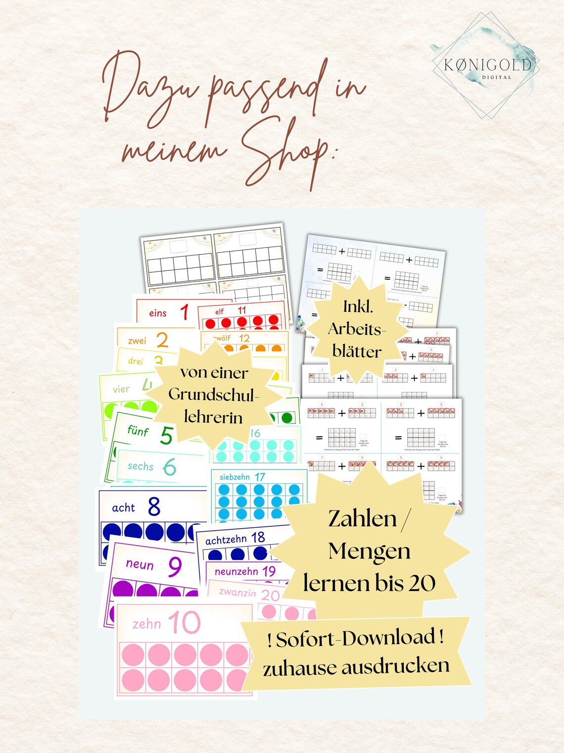 Poster Mathe Zahlenrahmen, Poster Zahlen 1-10 1-20, Poster